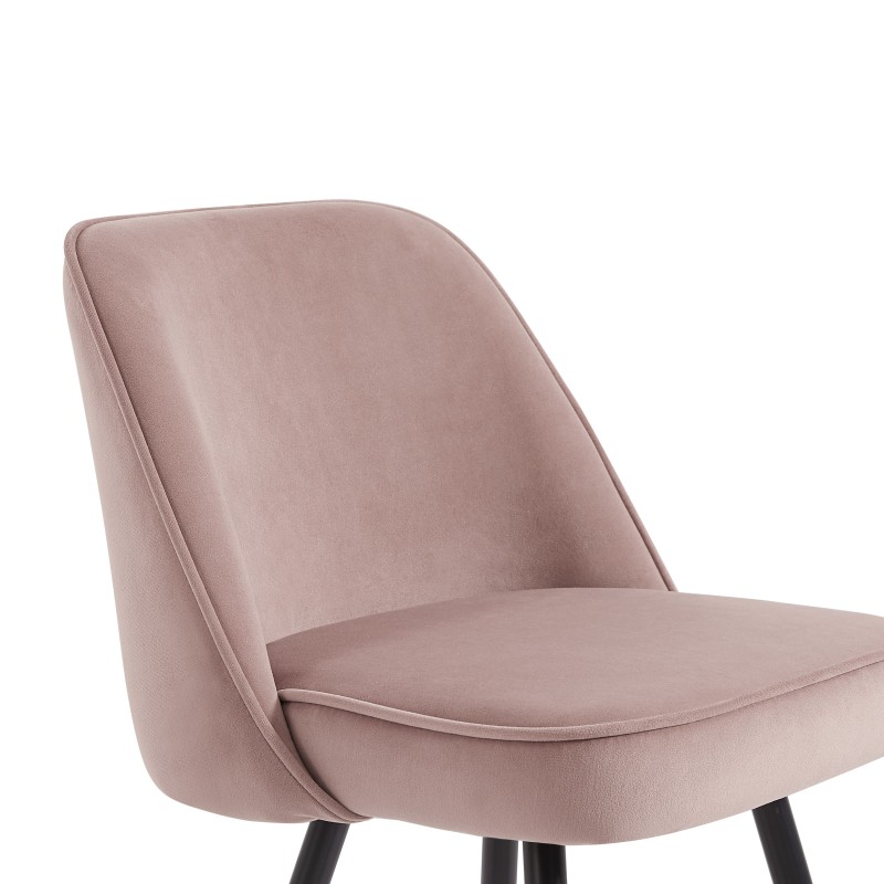 Lot de 2 tabourets EUGENE en velours vieux rose avec pieds noir et doré