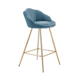 Lot de 2 tabourets CORAIL en velours bleu avec pieds dorés
