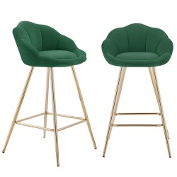 Lot de 2 tabourets CORAIL en velours vert sapin avec pieds dorés