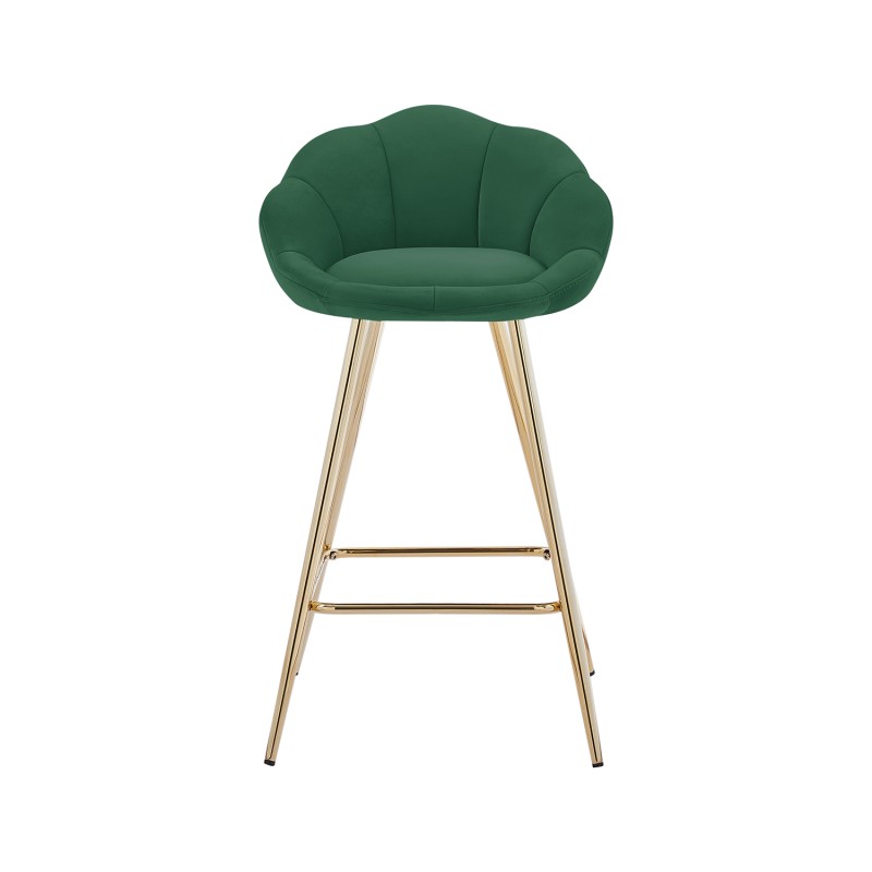 Lot de 2 tabourets CORAIL en velours vert sapin avec pieds dorés