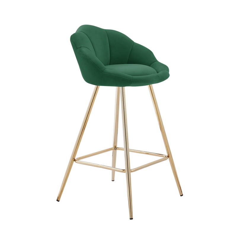 Lot de 2 tabourets CORAIL en velours vert sapin avec pieds dorés