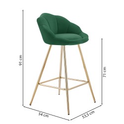 Lot de 2 tabourets CORAIL en velours vert sapin avec pieds dorés