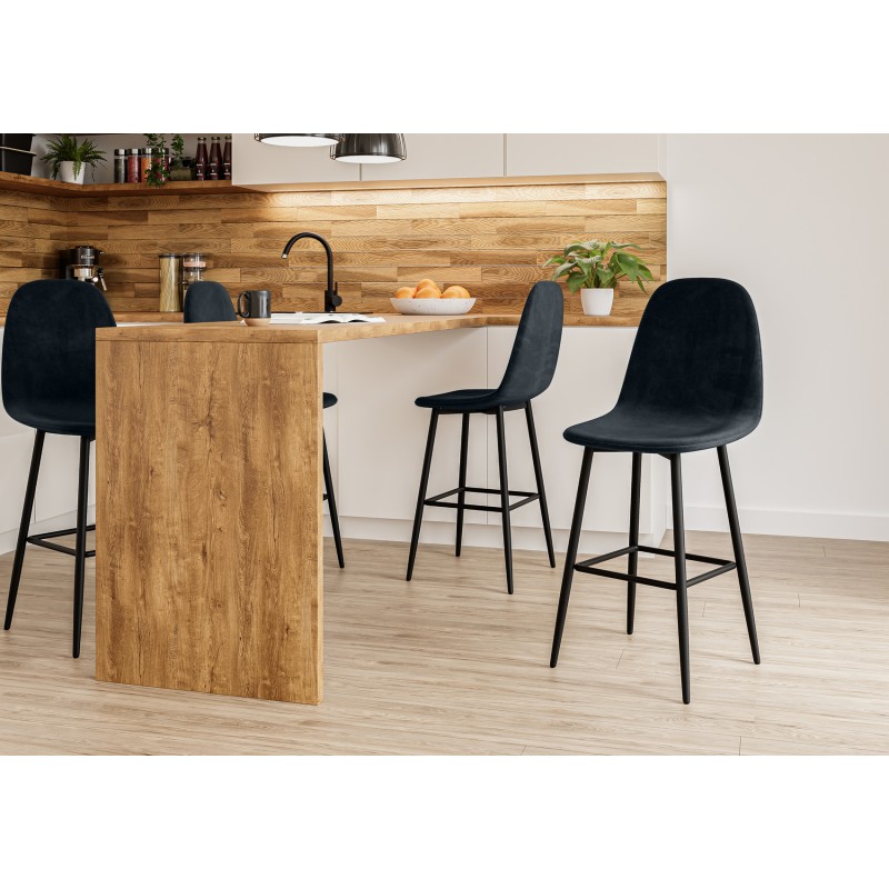 Lot de 2 tabourets LENA en velours noir avec pieds noirs