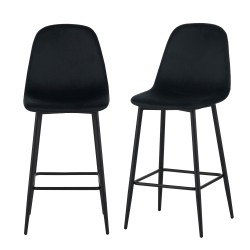 Lot de 2 tabourets LENA en velours noir avec pieds noirs