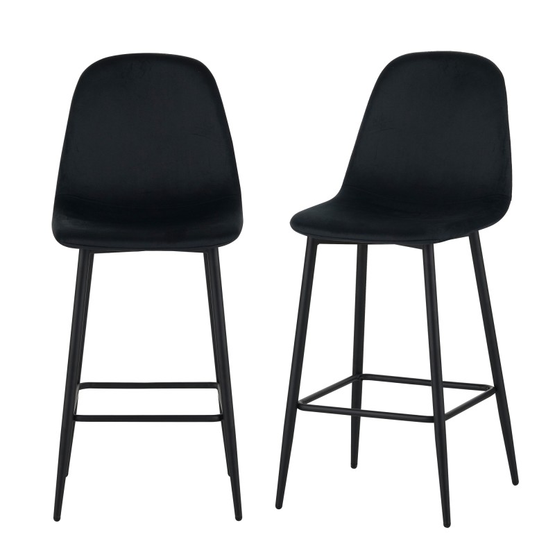 Lot de 2 tabourets LENA en velours noir avec pieds noirs