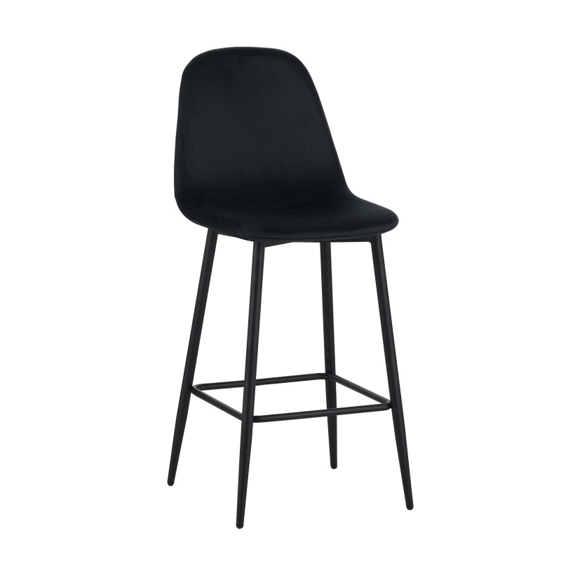Lot de 2 tabourets LENA en velours noir avec pieds noirs