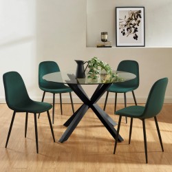 Lot de 4 chaises LENA velours vert foncé pieds métal noir
