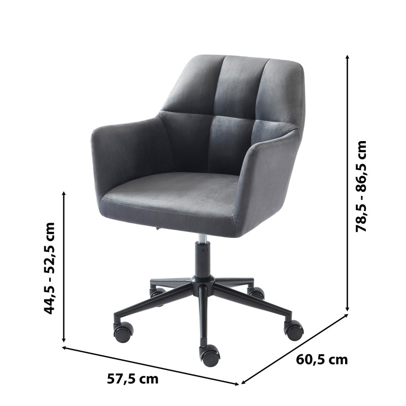 Fauteuil MONACO  en velours gris anthracite avec pieds noirs