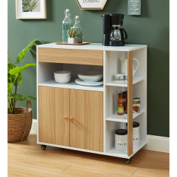Desserte de cuisine MAX blanc et effet chêne 4 roulettes 80cm
