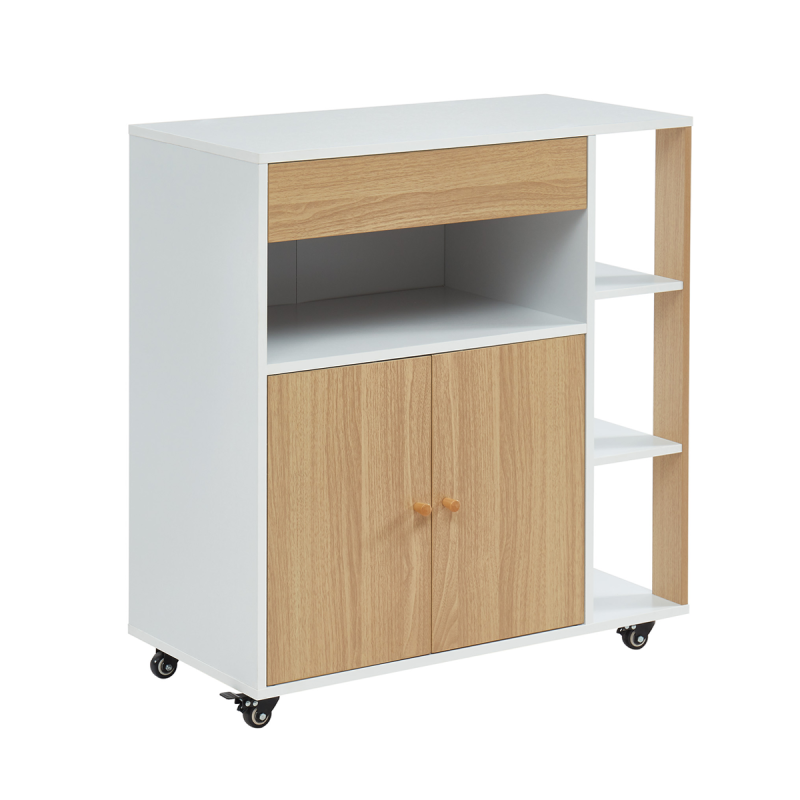 Desserte de cuisine MAX blanc et effet chêne 4 roulettes 80cm