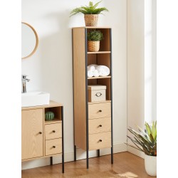 Colonne salle de bain ELLIOT coloris noir et effet bois