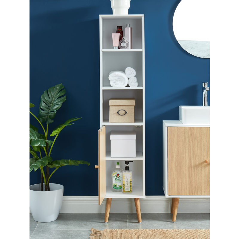 Colonne de salle de bain MAX blanc et effet chêne 30cm