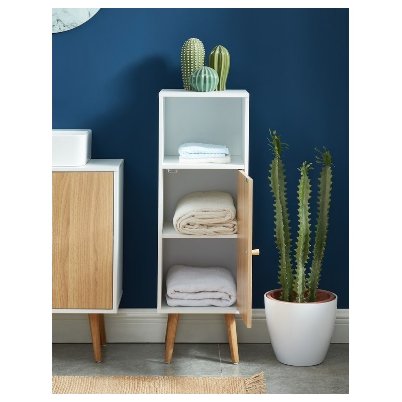 Colonne de salle de bain MAX blanc et effet chêne 30cm