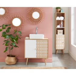 Meuble sous lavabo LEIKA effet chêne et motifs blancs 60cm