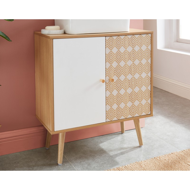 Meuble sous lavabo LEIKA effet chêne et motifs blancs 60cm