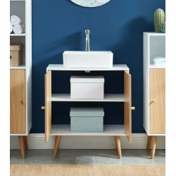 Meuble sous lavabo MAX blanc et effet chêne 60cm