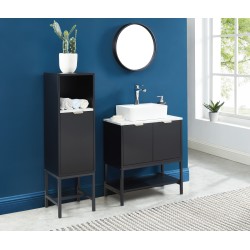 Meuble sous lavabo GAIA noir et effet marbre blanc 60cm