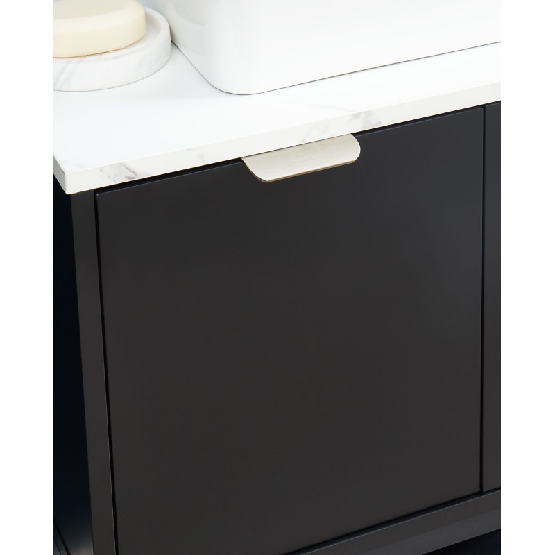 Meuble sous lavabo GAIA noir et effet marbre blanc 60cm