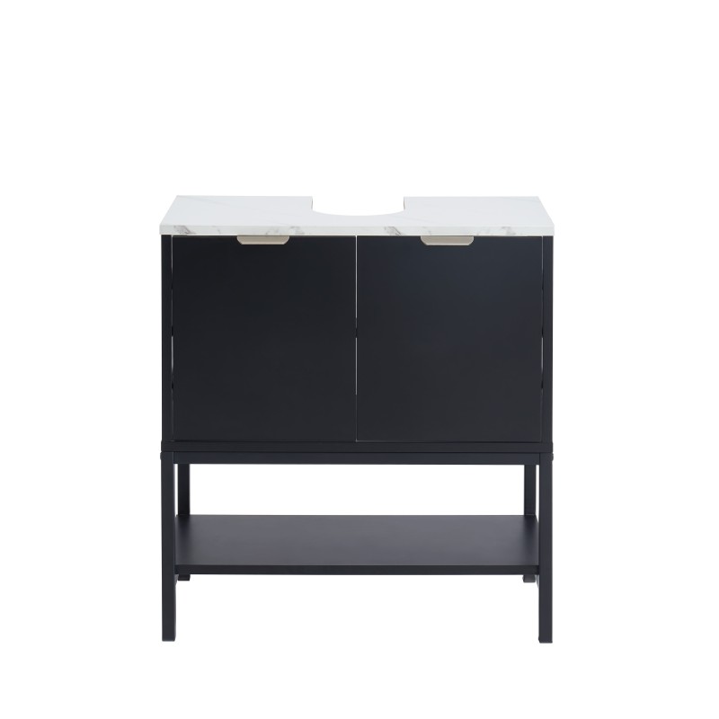 Meuble sous lavabo GAIA noir et effet marbre blanc 60cm