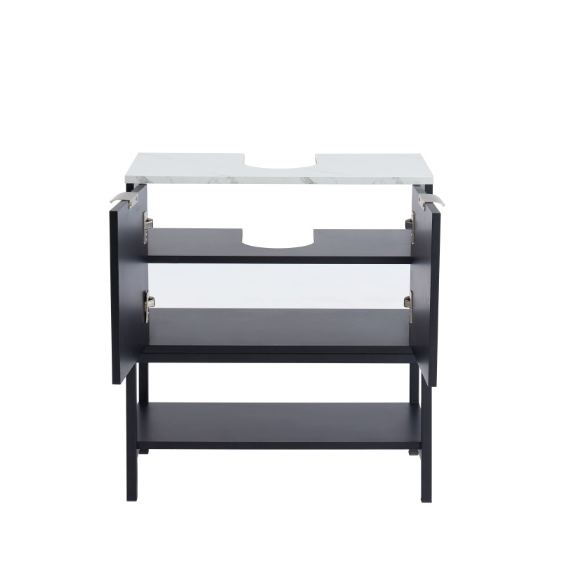 Meuble sous lavabo GAIA noir et effet marbre blanc 60cm