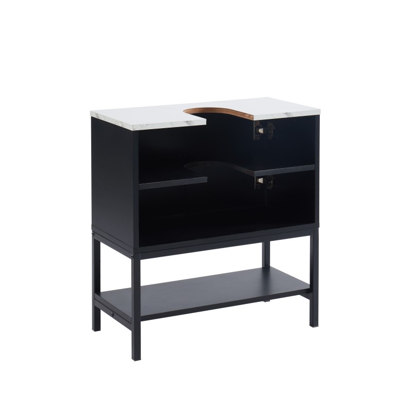 Meuble sous lavabo GAIA noir et effet marbre blanc 60cm