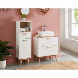 Meuble sous lavabo MILA blanc et effet chêne 60cm