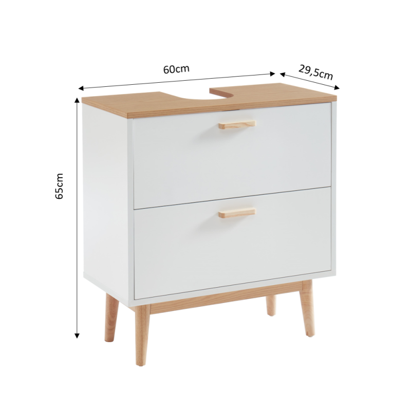 Meuble sous lavabo MILA blanc et effet chêne 60cm