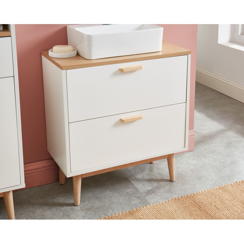 Meuble sous lavabo MILA blanc et effet chêne 60cm