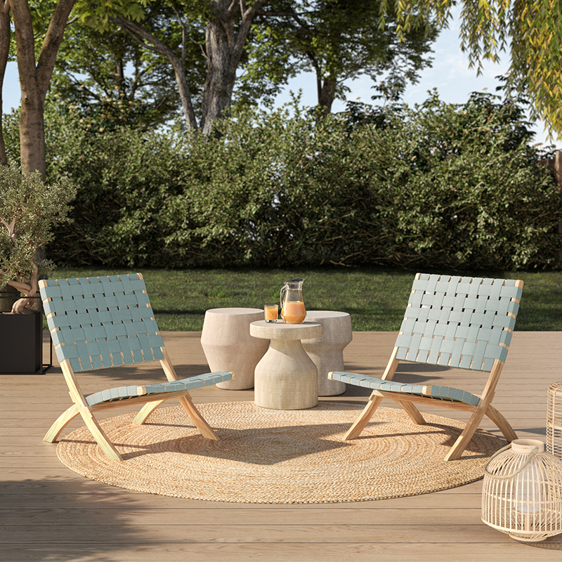 Lot de 2 fauteuils de jardin MATERA en bois d’acacia  FSC blanchi et corde verte