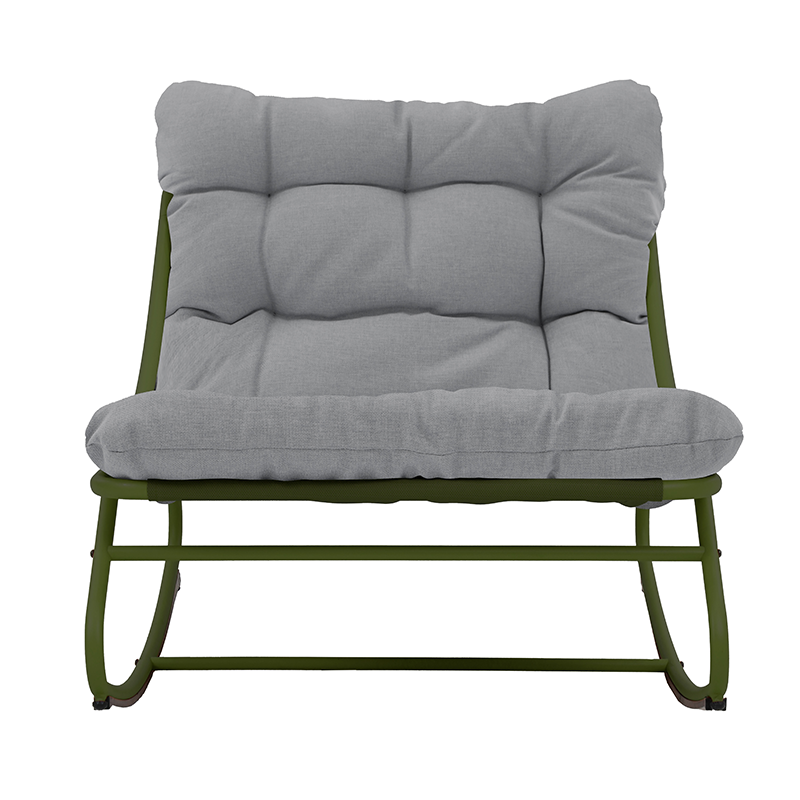 Fauteuil à bascule ANA en acier kaki et textilene kaki avec coussin gris