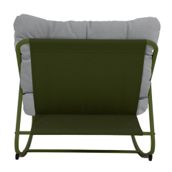 Fauteuil à bascule ANA en acier kaki et textilene kaki avec coussin gris