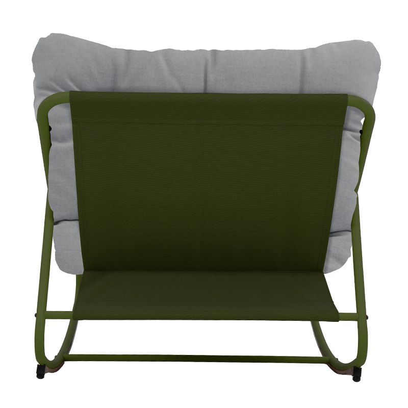 Fauteuil à bascule ANA en acier kaki et textilene kaki avec coussin gris