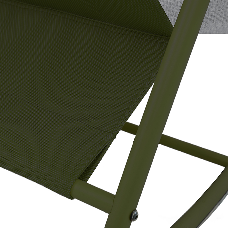 Fauteuil à bascule ANA en acier kaki et textilene kaki avec coussin gris