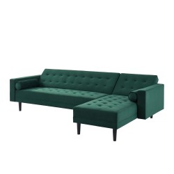 Canapé d'angle LUXURY convertible 4 Places en velours vert et pieds en bois avec angle réversible