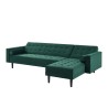 Canapé d'angle LUXURY convertible 4 Places en velours vert et pieds en bois avec angle réversible