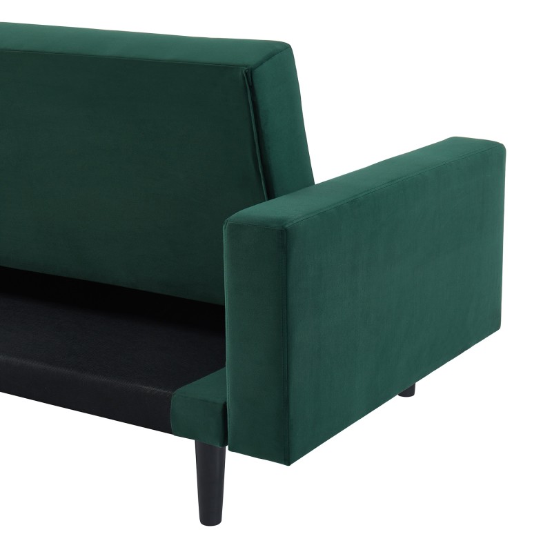 Canapé d'angle LUXURY convertible 4 Places en velours vert et pieds en bois avec angle réversible