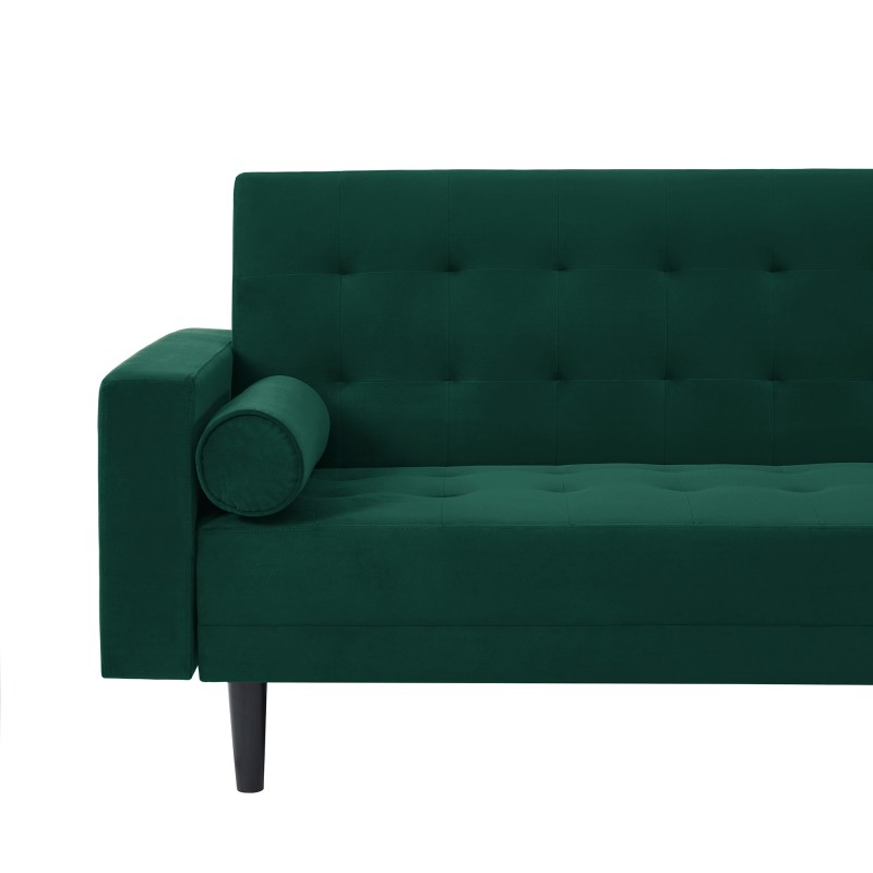 Canapé d'angle LUXURY convertible 4 Places en velours vert et pieds en bois avec angle réversible