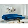 Canapé d'angle 4 places LUXURY convertbiel en velours bleu et pieds en bois avec angle réversible