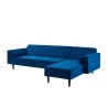 Canapé d'angle 4 places LUXURY convertbiel en velours bleu et pieds en bois avec angle réversible