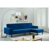 Canapé d'angle 4 places LUXURY convertbiel en velours bleu et pieds en bois avec angle réversible