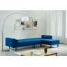 Canapé d'angle 4 places LUXURY convertbiel en velours bleu et pieds en bois avec angle réversible