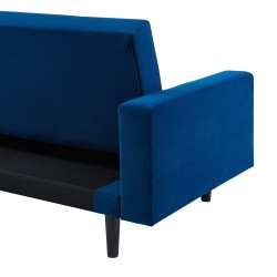 Canapé d'angle 4 places LUXURY convertbiel en velours bleu et pieds en bois avec angle réversible