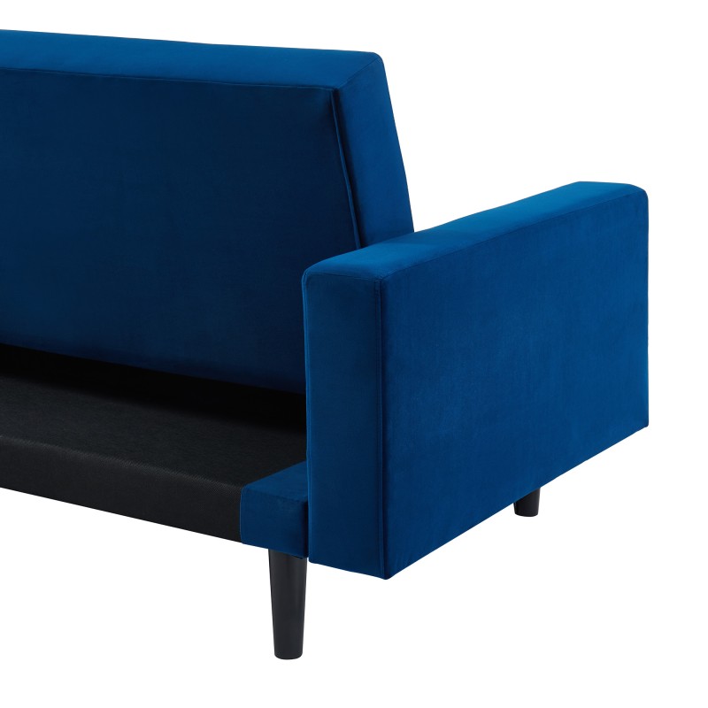 Canapé d'angle 4 places LUXURY convertbiel en velours bleu et pieds en bois avec angle réversible