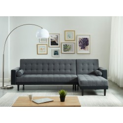 Canapé d'angle convertible LUXURY 4 places en tissu gris et PU noir avec angle réversible