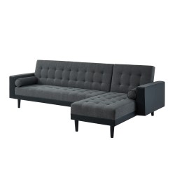 Canapé d'angle convertible LUXURY 4 places en tissu gris et PU noir avec angle réversible