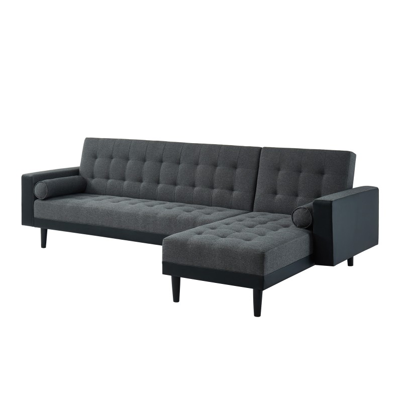 Canapé d'angle convertible LUXURY 4 places en tissu gris et PU noir avec angle réversible