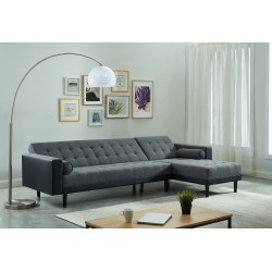 Canapé d'angle convertible LUXURY 4 places en tissu gris et PU noir avec angle réversible