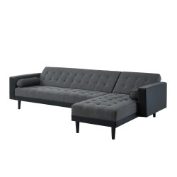 Canapé d'angle convertible LUXURY 4 places en tissu gris et PU noir avec angle réversible