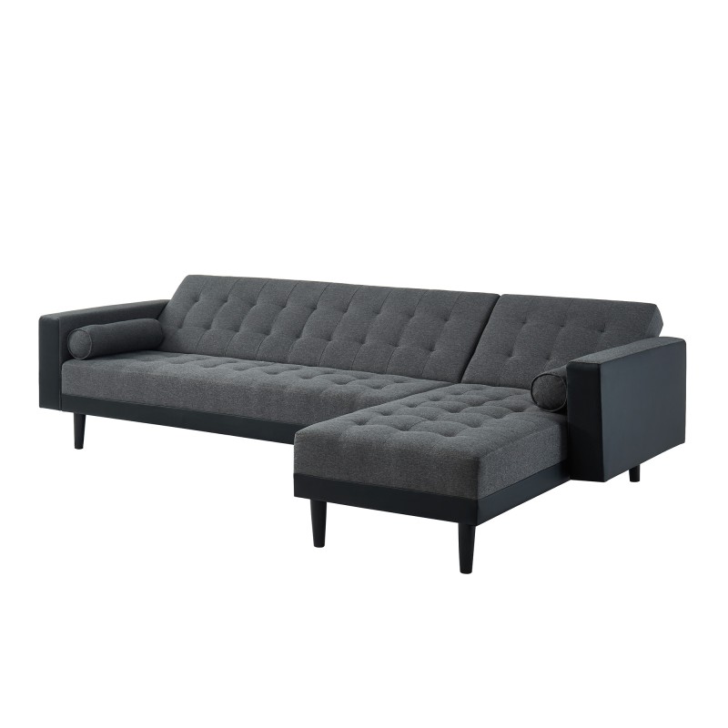 Canapé d'angle convertible LUXURY 4 places en tissu gris et PU noir avec angle réversible