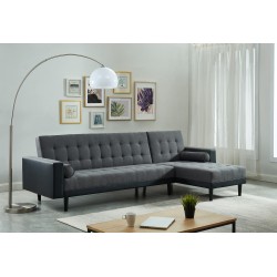 Canapé d'angle convertible LUXURY 4 places en tissu gris et PU noir avec angle réversible